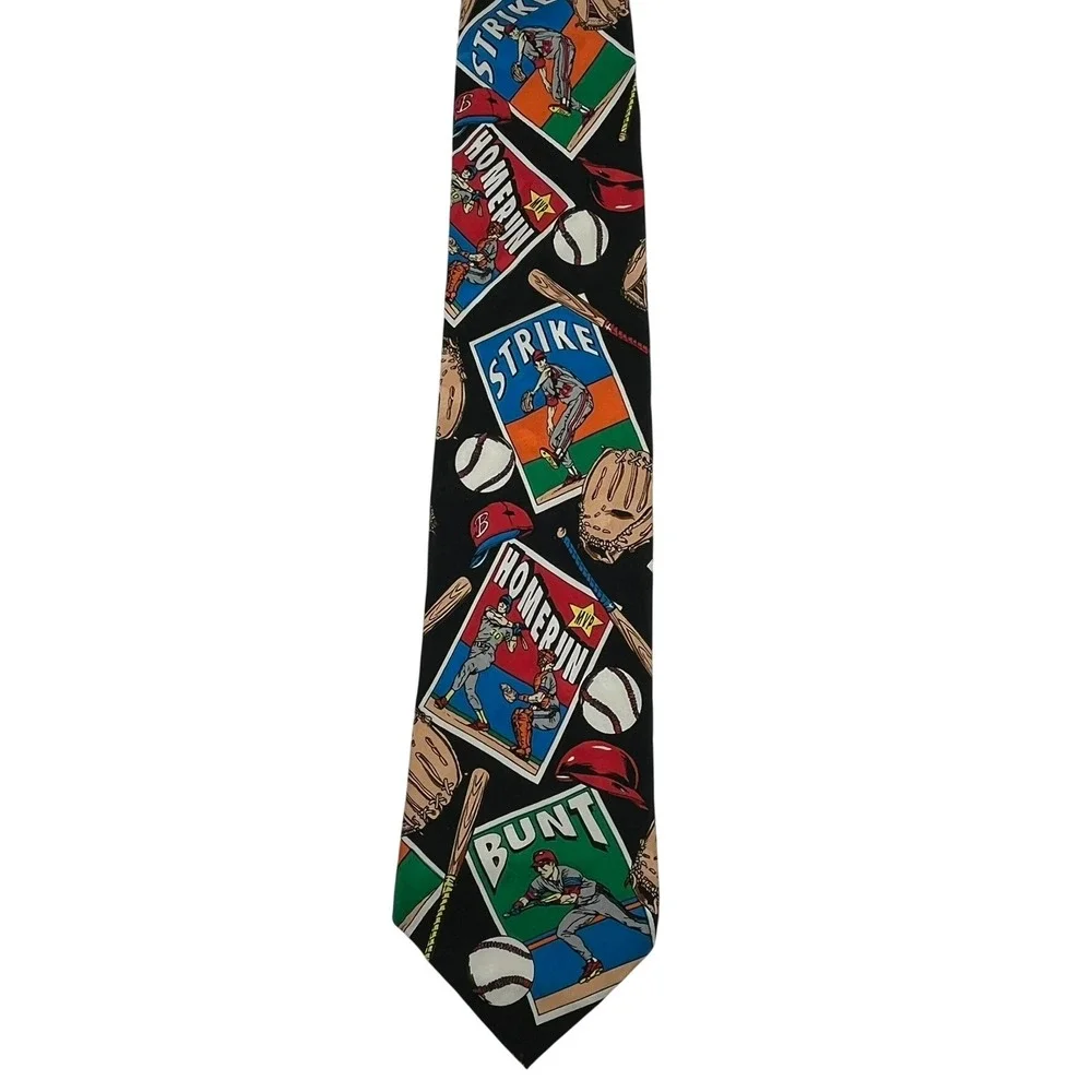 Addiction Baseball Card Silk Tie Mens OS Black Multi Vintage‎ Novelty Sports
